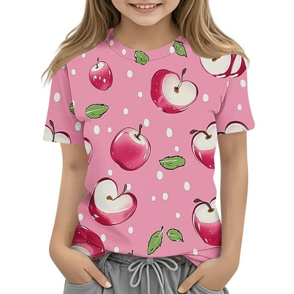 Spazoro Toddler Girls T-shirts, Crewneck Casual Printed Summer Short Sleeve Tops Tee Watermelon Red Size 4 T