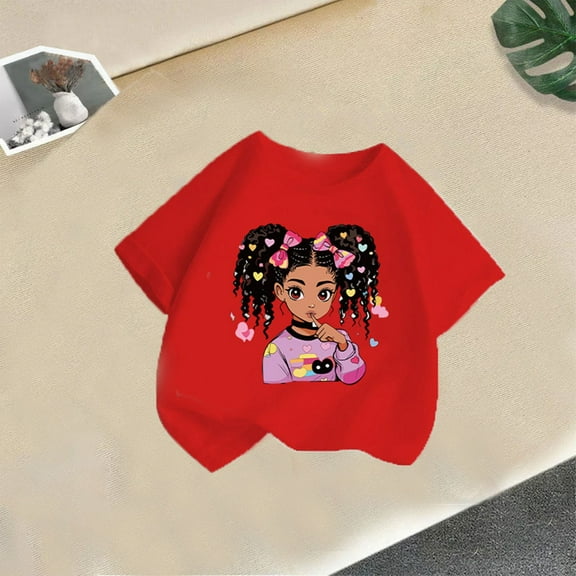Spazoro Toddler Girls T-shirts, Crewneck Casual Summer Graphic Tee Short Sleeve Tops Red Size 3-12T