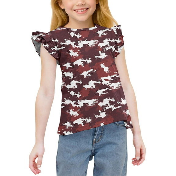 Spazoro Toddler Girls T-shirts, Crewneck Printed Summer Casual Short Sleeve Tops Tee Red Size 10 T