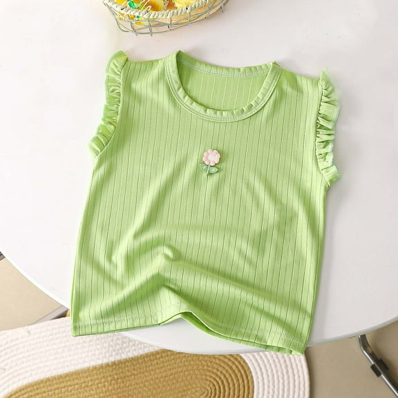 Spazoro Toddler Girls T-shirts, Crewneck Solid Color Casual Summer Short Sleeve Tops Green Size 0-11T