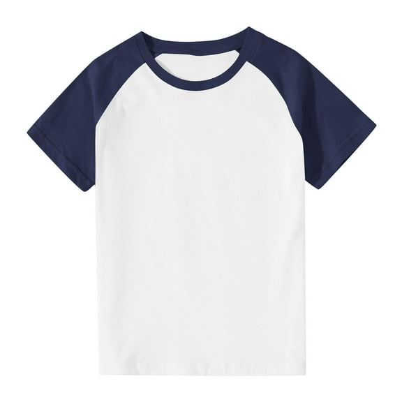 Spazoro Toddler Girls T-shirts, Crewneck Solid Color Casual Summer Short Sleeve Tops Navy Size 3-14 T