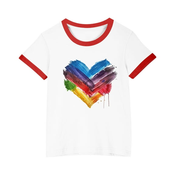 Spazoro Toddler Girls T-shirts, Crewneck Summer Graphic Casual Short Sleeve Tops Tee Red Size 3 T