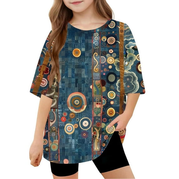 Spazoro Toddler Girls T-shirts, Floral Print Crewneck Summer Casual Short Sleeve Tops Tee Multicolor Size 14 T