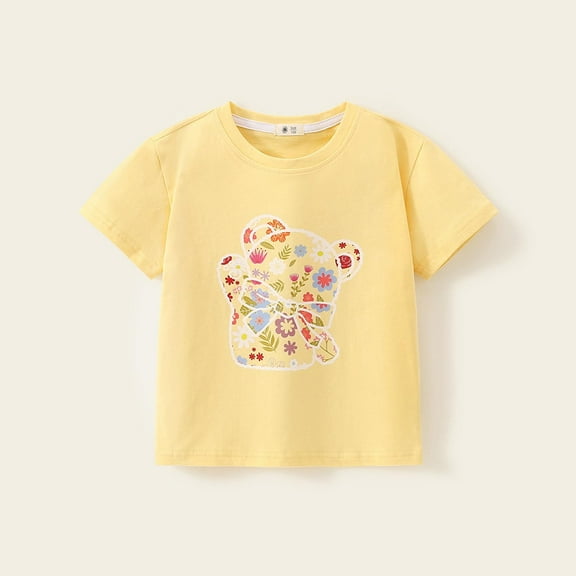 Spazoro Toddler Girls T-shirts, Graphic Tee Casual Crewneck Summer Short Sleeve Tops Yellow Size 2-10T
