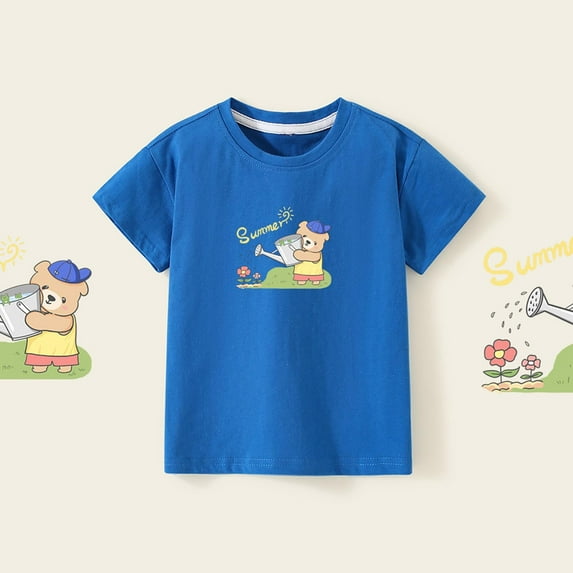 Spazoro Toddler Girls T-shirts, Graphic Tee Crewneck Summer Casual Short Sleeve Tops Blue Size 2-10T