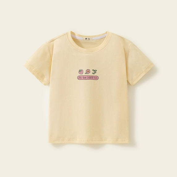 Spazoro Toddler Girls T-shirts, Graphic Tee Summer Crewneck Casual Short Sleeve Tops Beige Size 2-10T