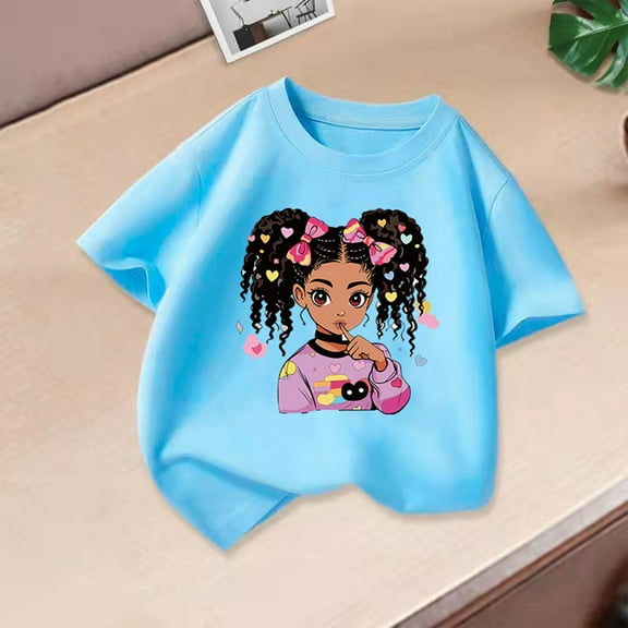 Spazoro Toddler Girls T-shirts, Graphic Tee Summer Crewneck Casual Short Sleeve Tops Light Blue Size 3-12T