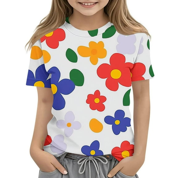 Spazoro Toddler Girls T-shirts, Printed Casual Crewneck Summer Short Sleeve Tops Tee Multicolor Size 9 T