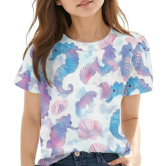 Spazoro Toddler Girls T-shirts, Printed Crewneck Casual Summer Short Sleeve Tops Tee White Size 11-12T