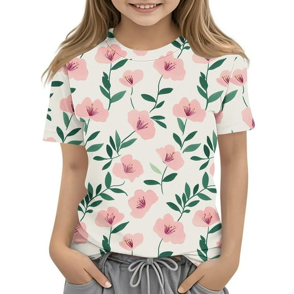 Spazoro Toddler Girls T-shirts, Printed Summer Crewneck Casual Short Sleeve Tops Tee Pink Size 4 T