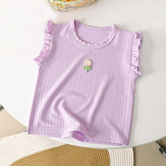 Spazoro Toddler Girls T-shirts, Solid Color Casual Crewneck Summer Short Sleeve Tops Purple Size 0-11T