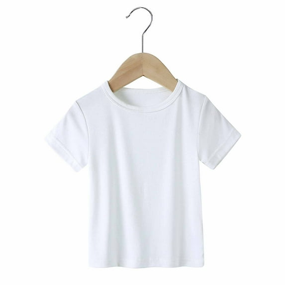 Spazoro Toddler Girls T-shirts, Solid Color Casual Crewneck Summer Short Sleeve Tops White Size 6 Months-7 T