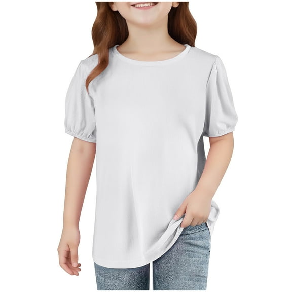 Spazoro Toddler Girls T-shirts, Solid Color Casual Summer Crewneck Short Sleeve Tops White Size 12Months-9T