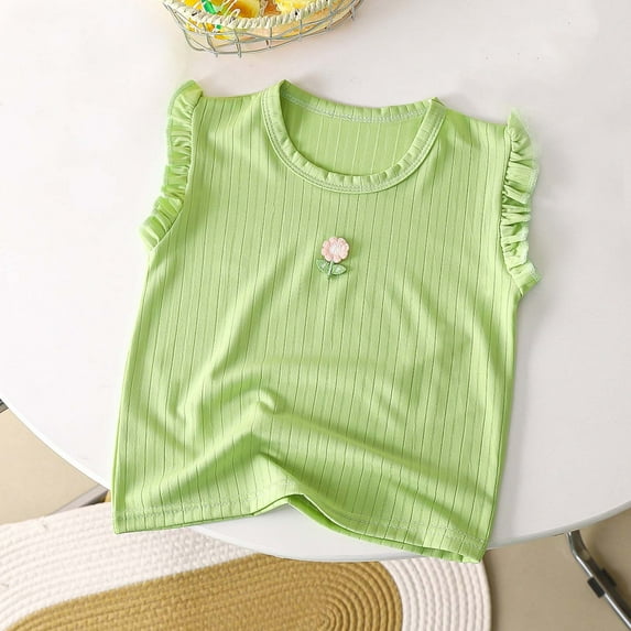 Spazoro Toddler Girls T-shirts, Solid Color Summer Casual Crewneck Short Sleeve Tops Green Size 0-11T