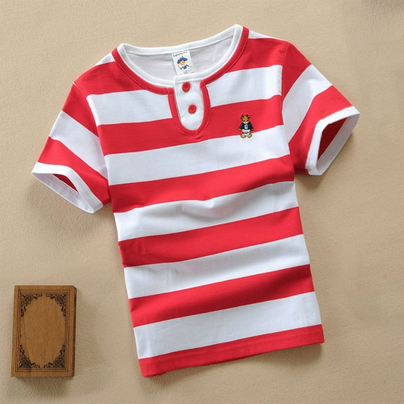 Spazoro Toddler Girls T-shirts, Striped Activewear Sport Summer Crewneck Short Sleeve Tops Red Size 2-13T