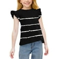 thumbnail image 1 of Spazoro Toddler Girls T-shirts, Striped Casual Summer Crewneck Ruffle Sleeve Tops Black Size 3-14T, 1 of 8