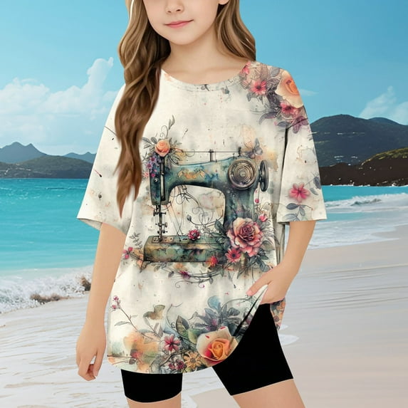 Spazoro Toddler Girls T-shirts, Summer Casual Crewneck Floral Print Short Sleeve Tops Tee Multicolor Size 9 T