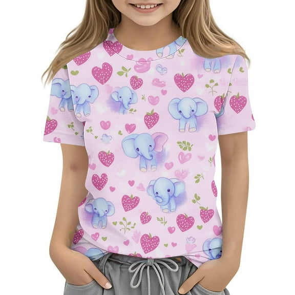 Spazoro Toddler Girls T-shirts, Summer Casual Printed Crewneck Short Sleeve Tops Tee Purple Size 9 T