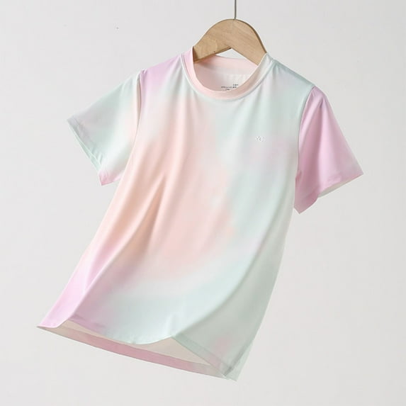 Spazoro Toddler Girls T-shirts, Summer Crewneck Activewear Sport Solid Color Short Sleeve Tops Pink Size 4-15T