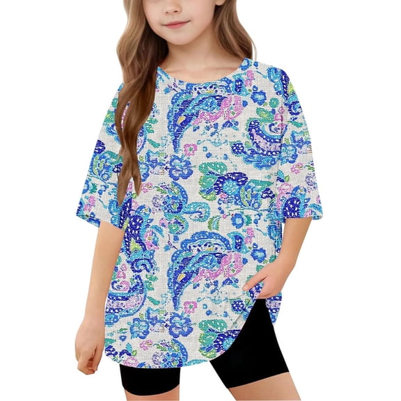 Spazoro Toddler Girls T-shirts, Summer Crewneck Casual Floral Print Short Sleeve Tops Tee Multicolor Size 12 T