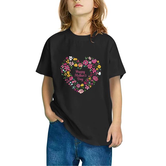 Spazoro Toddler Girls T-shirts, Summer Crewneck Casual Graphic Short Sleeve Tops Tee Black Size 9-10T