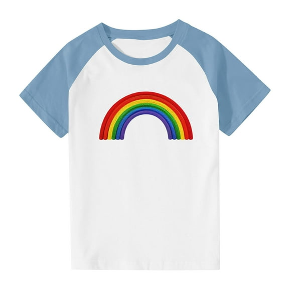 Spazoro Toddler Girls T-shirts, Summer Crewneck Casual Graphic Short Sleeve Tops Tee Light Blue Size 7 T