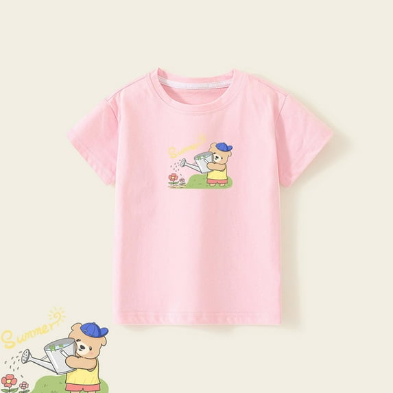 Spazoro Toddler Girls T-shirts, Summer Crewneck Casual Graphic Tee Short Sleeve Tops Pink Size 2-10T