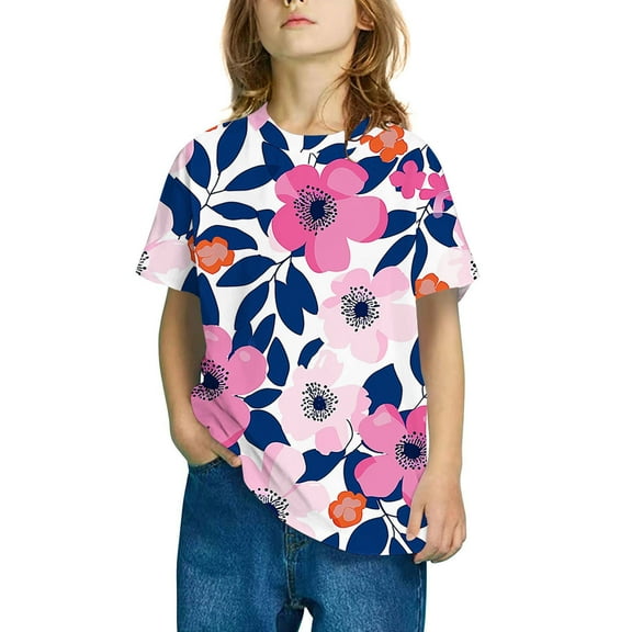 Spazoro Toddler Girls T-shirts, Summer Crewneck Casual Printed Short Sleeve Tops Tee Multicolor Size 4-5T