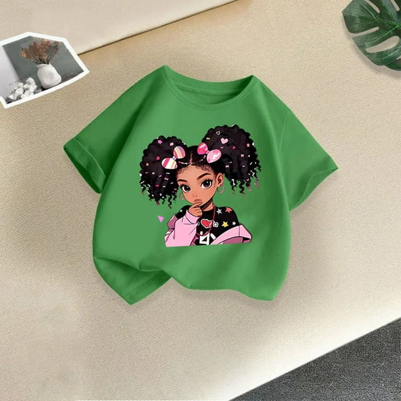 Spazoro Toddler Girls T-shirts, Summer Crewneck Graphic Tee Casual Short Sleeve Tops Army Green Size 3-12T