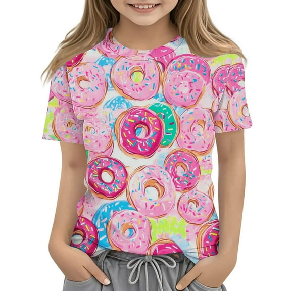 Spazoro Toddler Girls T-shirts, Summer Crewneck Printed Casual Short Sleeve Tops Tee Hot Pink Size 5-6T