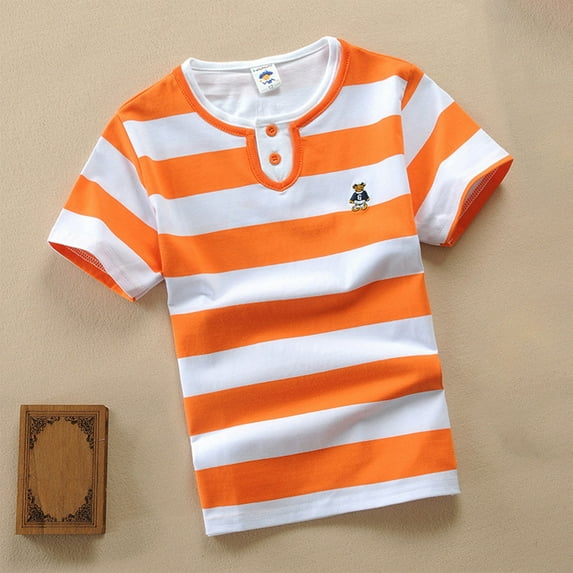 Spazoro Toddler Girls T-shirts, Summer Crewneck Striped Activewear Sport Short Sleeve Tops Orange Size 2-13T