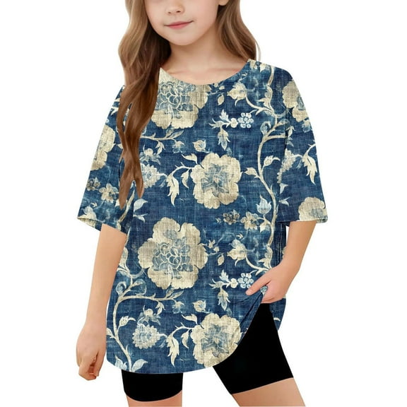 Spazoro Toddler Girls T-shirts, Summer Floral Print Casual Crewneck Short Sleeve Tops Tee Multicolor Size 5 T