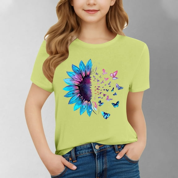 Spazoro Toddler Girls T-shirts, Summer Graphic Casual Crewneck Short Sleeve Tops Tee Green Size 3-4 T