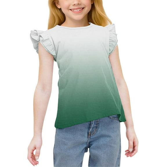 Spazoro Toddler Girls T-shirts, with Gradient Color Summer Casual Crewneck Short Sleeve Tops Tee Green Size 6 T