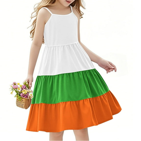 Spazoro Toddler Girls Tiered Dress, Color Block Round Neck Casual Sleeveless Princess Dresses for Child Girls Blue Size 9 T