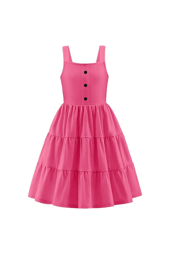 Toddler Girls Tiered Dress, Round Neck Sleeveless Casual Floral Print Princess Dresses for Child Girls Red Size 5 T