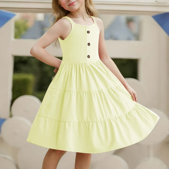 Spazoro Toddler Girls Tiered Dress, Sleeveless Round Neck Casual Floral Print Princess Dresses for Child Girls Beige Size 9 T