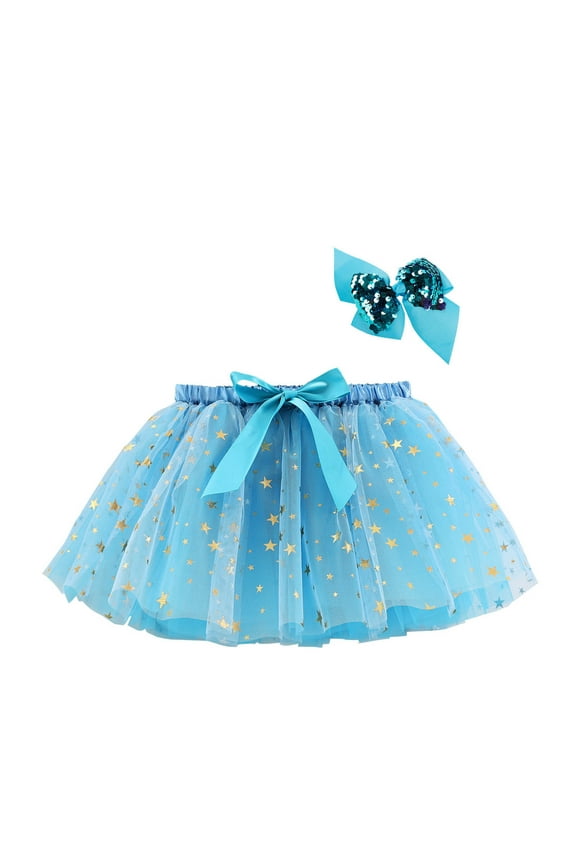 Toddler Girls Tutu Dance Skirts, Bow Knot Leisure Mesh Solid Princess Skirts for Child Girls Blue Size 4 T