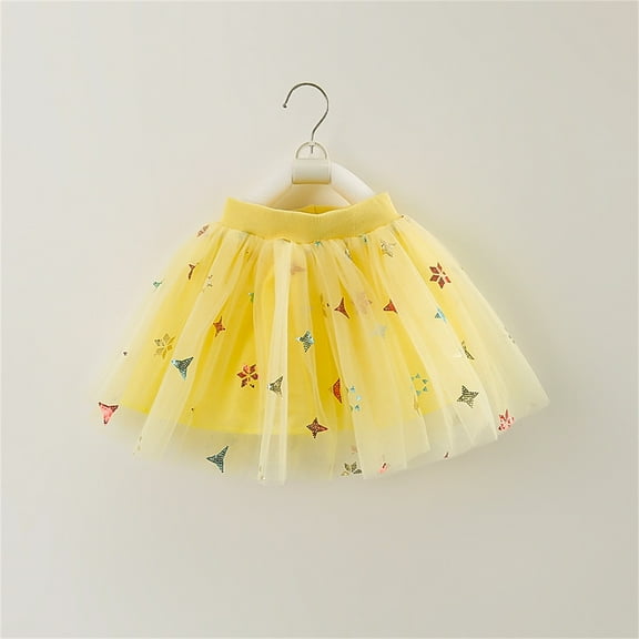 Spazoro Toddler Girls Tutu Dance Skirts, Glitter Tiered Skirt Solid Mesh Princess Skirts for Child Girls Yellow Size 2 T