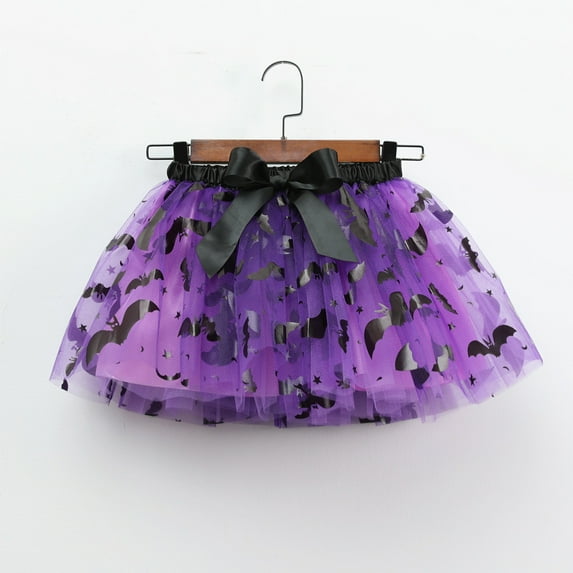 Spazoro Toddler Girls Tutu Dance Skirts, Halloween Mesh Leisure A-Line Skirts for Child Girls Purple Size 6-8 T