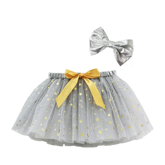 Spazoro Toddler Girls Tutu Dance Skirts, Leisure Solid Mesh Bow Knot Princess Skirts for Child Girls Gray Size 4 T