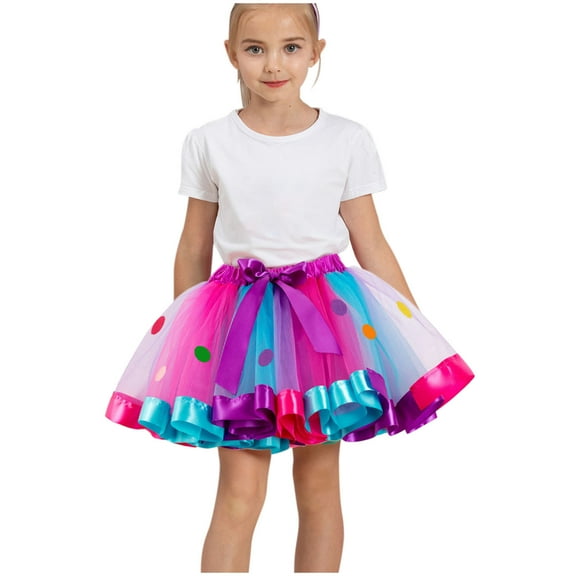 Spazoro Toddler Girls Tutu Dance Skirts, Rainbow Bow Knot Leisure Mesh Princess Skirts for Child Girls Purple Size 6-8 T
