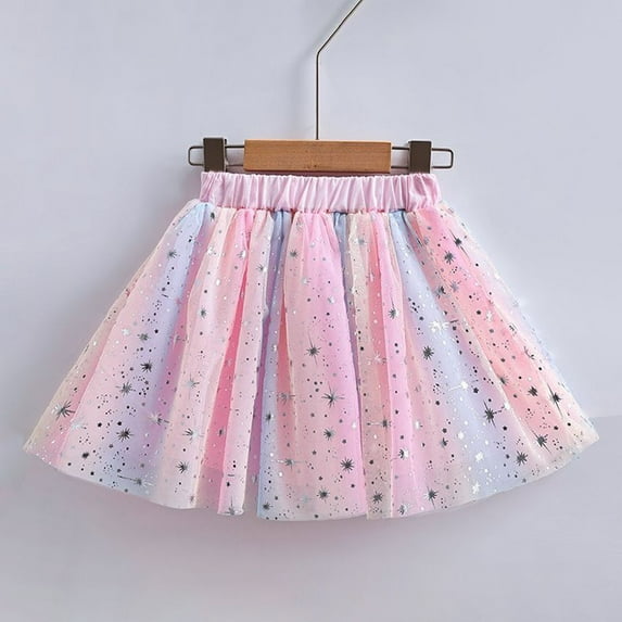 Spazoro Toddler Girls Tutu Dance Skirts, Solid Tiered Skirt Glitter Mesh Princess Skirts for Child Girls Pink Size 7 T