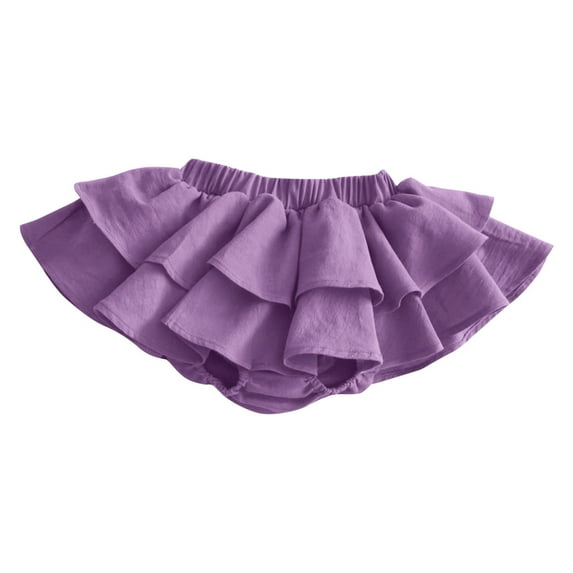 Spazoro Toddler Girls Tutu Dance Skirts, Summer Solid Breathable Tiered Skirt Puffy Skirts for Child Girls Purple Size 7-8 T