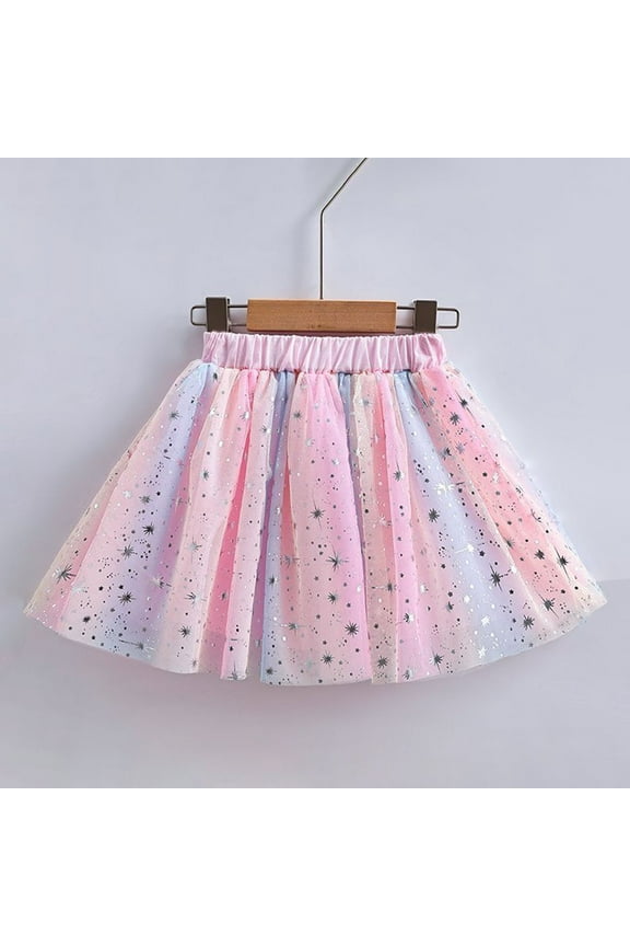 Toddler Girls Tutu Dance Skirts, Tiered Skirt Glitter Mesh Solid Princess Skirts for Child Girls Pink Size 5 T