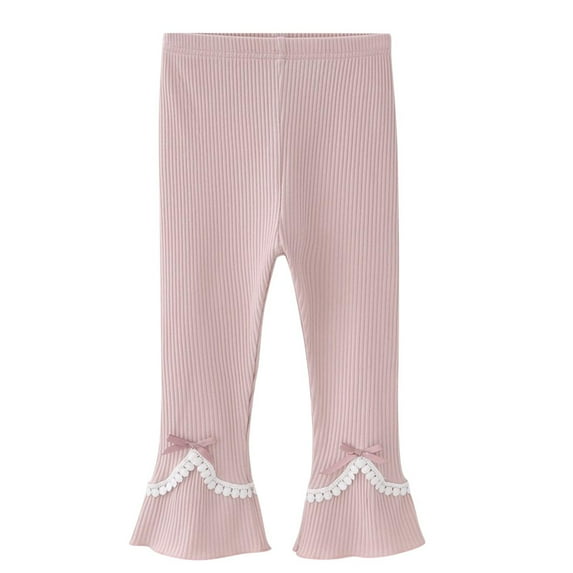 Spazoro Toddler Girls Wide Leg Leggings, Fall and Winter Elastic Waist Stretchy Casual Soft & Comfy Outwear Tights Pants Pink Size 5-6T