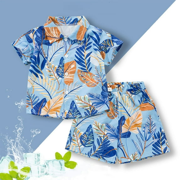 Spazoro Toddler Kids Boys Girls Outfit Shirts Sets, 2-Piece Printed Summer 2025 Short Sleeve Casual Shorts Set Blue Size 3 T