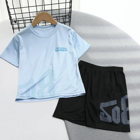 Spazoro Toddler Kids Boys Girls Outfit Shirts Sets, Printed Short Sleeve Summer 2025 2-Piece Casual Shorts Set Blue Size 3 T