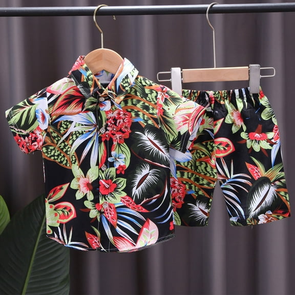 Spazoro Toddler Kids Boys Girls Outfit Shirts Sets, Short Sleeve Printed Summer 2025 2-Piece Casual Shorts Set Black Size 5 T