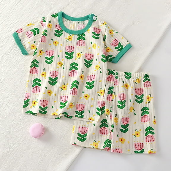 Spazoro Toddler Kids Boys Girls Outfit Shirts Sets, Short Sleeve Printed Summer 2025 2-Piece Casual Shorts Set Green Size 3 T